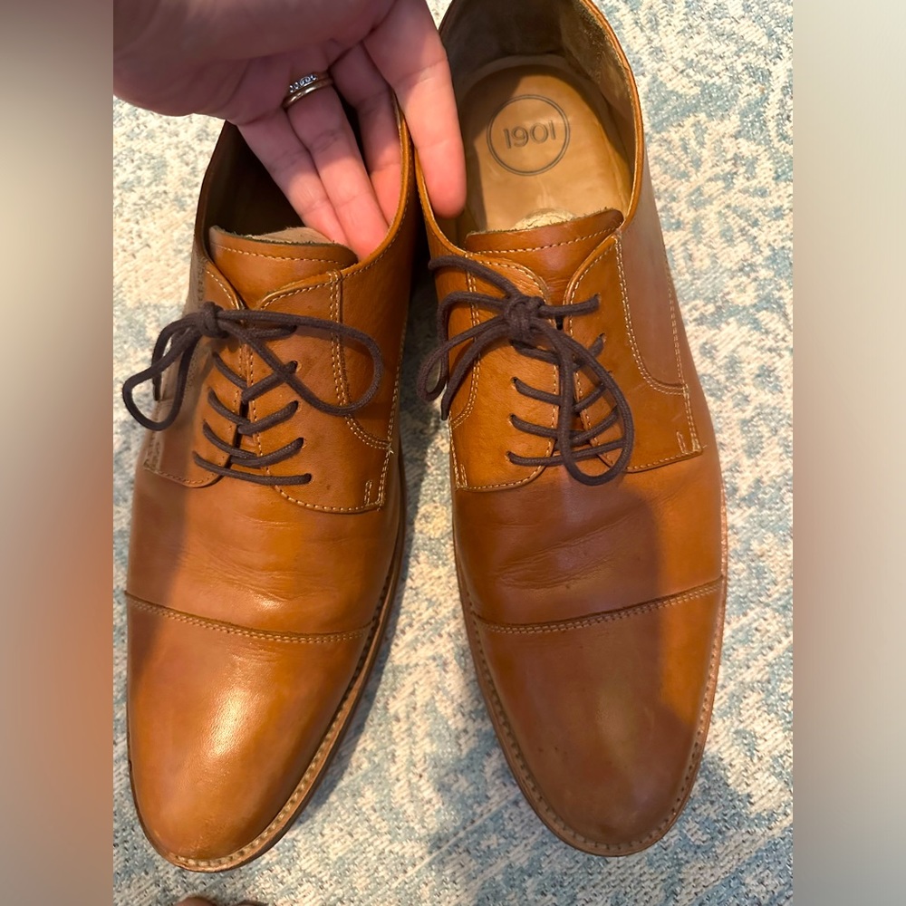 Leather cognac dress shoes.